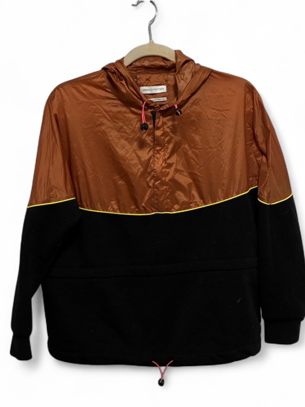 Urban Outfitters Orange and Black Fleece Hooded Windbreaker Pullover Jacket